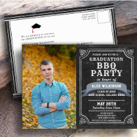Rustic Chalkboard Graduation BBQ Party Invitation