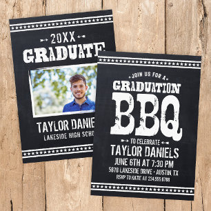 Rustic Chalkboard Graduation Photo BBQ Invitation