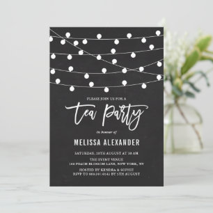 Rustic Chalkboard Hanging String Lights Tea Party Invitation