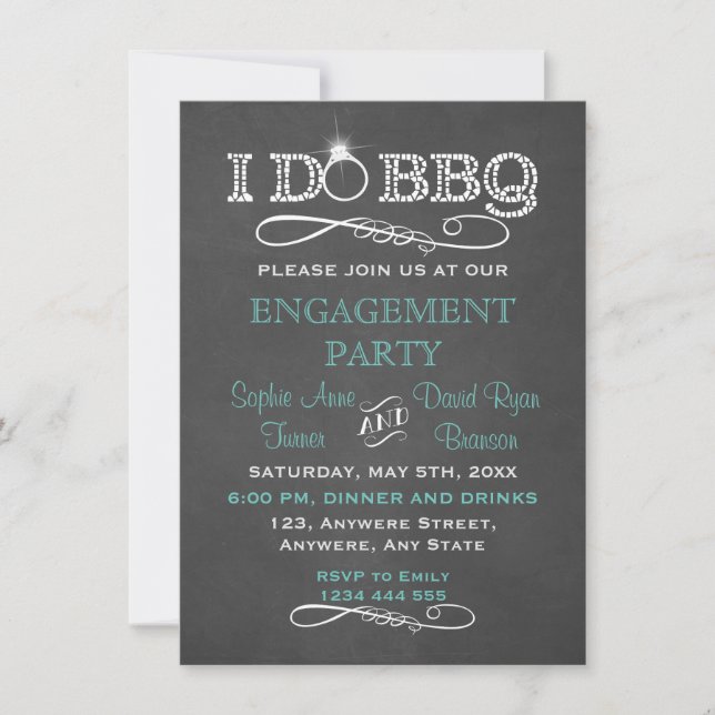 Rustic Chalkboard I DO BBQ Engagement Party Invite (Front)