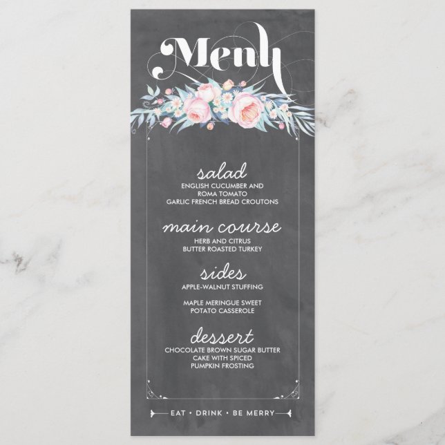 Rustic Chalkboard Inspired Wedding Menu Cards (Front)