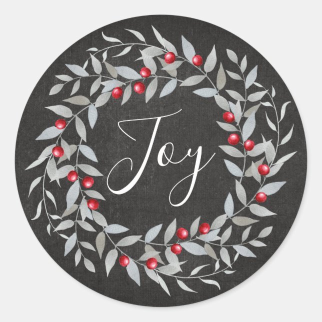 Rustic Chalkboard Joy | Christmas Happy Holidays Classic Round Sticker (Front)