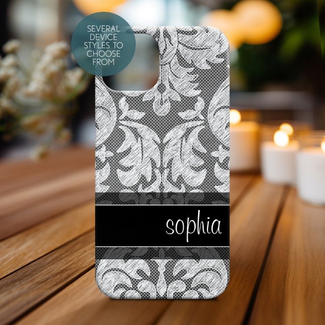 Rustic Chalkboard Lace Pattern Custom Name (Personalized Phone Case)