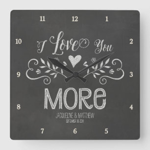Rustic Chalkboard Leaf Heart Script Typography Square Wall Clock