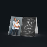 Rustic Chalkboard Let It Snow Script Holiday Card<br><div class="desc">Rustic Chalkboard Let It Snow Typography Holiday Card 
 Customizable holiday/ Christmas photo card to give your family and friends featuring whimsical script. This folded holiday card will be perfect for couples and newly weds. This is available in variety of colors.</div>