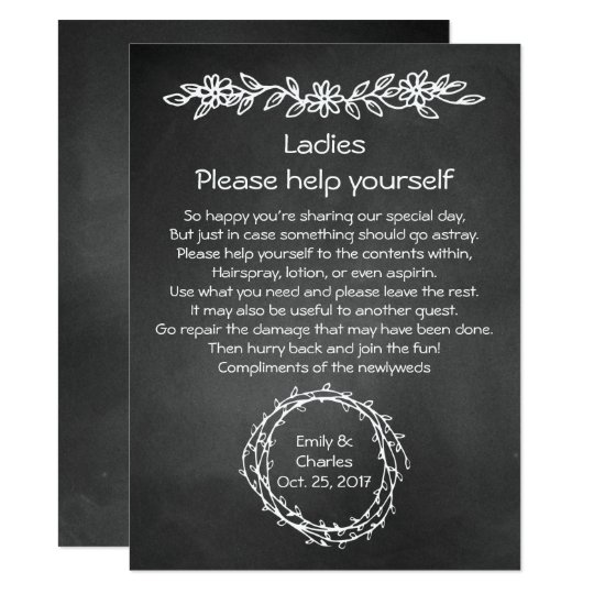 Rustic Chalkboard Look Wedding Basket Sign Card