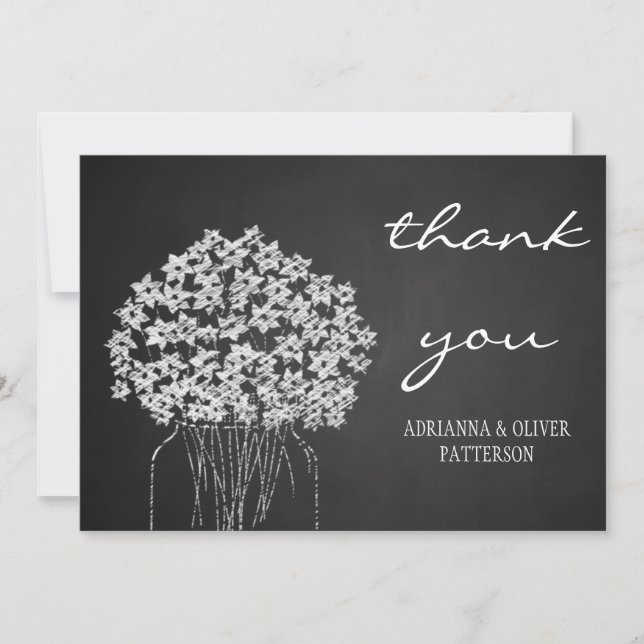 Rustic Chalkboard Mason Jar Flowers Thank You (Front)