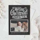 Rustic Chalkboard Merry Christmas Calligraphy Holiday Card<br><div class="desc">Merry Christmas and a Happy New Year! Send your holiday greetings to family and friends with this chalkboard-themed holiday flat card. It features rustic chalk typography with a faux chalkboard background. Personalize by adding photos,  names and messages.</div>