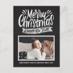 Rustic Chalkboard Merry Christmas Script Photo Holiday Postcard<br><div class="desc">Merry Christmas and a Happy New Year! Send your holiday greetings to family and friends with this chalkboard-themed holiday postcard. It features rustic chalk typography with a faux chalkboard background. Personalize by adding photos,  names and messages. This rustic Christmas postcard is available in other cardstocks.</div>