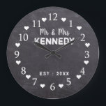 Rustic Chalkboard Mr And Mrs Wedding Large Clock<br><div class="desc">Wedding clock with a rustic chalkboard background. Personalize the farmhouse style clock with last name of the new couple for an unique wedding anniversary gift.</div>