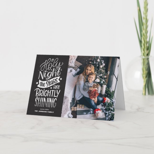 Rustic Chalkboard O Holy Night Script Christmas Holiday Card (Front)
