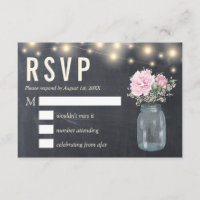 Rustic Chalkboard  Peony Floral Mason  | RSVP Card