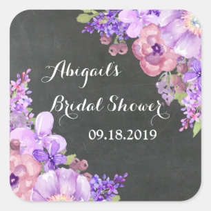Rustic Chalkboard Purple Floral Bridal Shower Tag