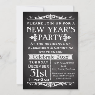 Rustic Chalkboard Slate New Year's Party Invitation
