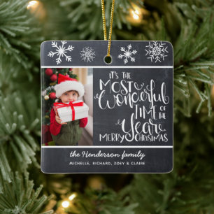 Rustic Chalkboard Snowflake Merry Christmas Ceramic Ornament
