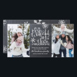 Rustic Chalkboard Snowflake Merry Christmas Photo Card<br><div class="desc">Beautiful typography based holiday photo card features a family photo. "It's the most wonderful time of the year" appears in white hand-lettered typography on a charcoal grey chalkboard background accented with white snowflakes. Customize the card with your personal greeting, family name along with individual names. On the back, the card...</div>