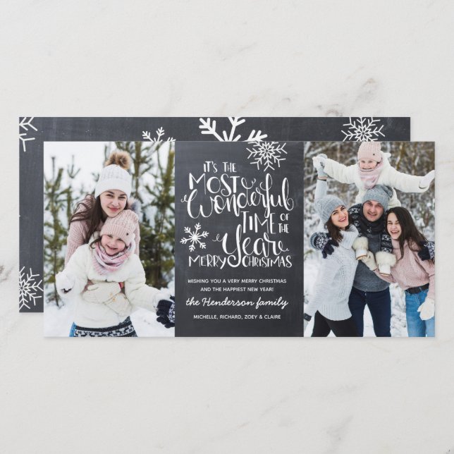 Rustic Chalkboard Snowflake Merry Christmas Photo Card (Front/Back)