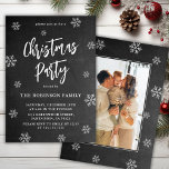 Rustic Chalkboard Snowflake Photo Christmas Party Invitation<br><div class="desc">Rustic Chalkboard Snowflakes Script Photo Christmas Party Invitations is perfect for a Rustic Christmas event. Features a „Christmas Party” text in a pretty hand lettered brush script in on black chalkboard background. Easy to personalize with your name and party details.</div>