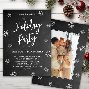 Rustic Chalkboard Snowflake Photo Holiday Party Invitation