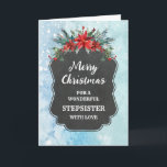 Rustic Chalkboard Stepsister Merry Christmas Card<br><div class="desc">Merry Christmas for stepsister card with rustic country chalkboard pattern and winter foliage with poinsettias.</div>