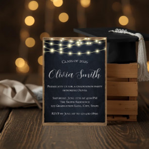 Rustic Chalkboard & String Lights Graduation Party Invitation