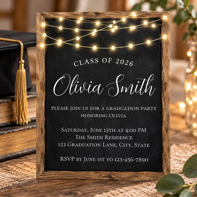 Rustic Chalkboard & String Lights Graduation Party Invitation (Creator Uploaded)