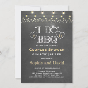 Rustic Chalkboard  String Lights I DO BBQ Invitation