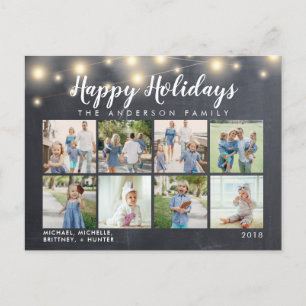 Rustic Chalkboard String Lights Photo Holiday Postcard