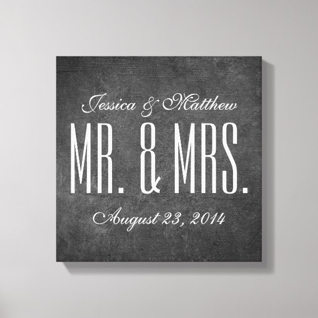 Rustic Chalkboard Style Wedding Stretched Canvas (Front)