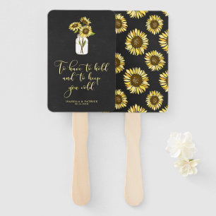 Rustic Chalkboard Sunflowers on Mason Jar Wedding Hand Fan