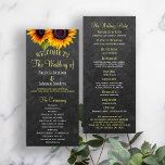 Rustic chalkboard sunflowers wedding program<br><div class="desc">Elegant country rustic wedding ceremony program template featuring two beautiful yellow orange sunflowers and a faux gold and white chic calligraphy lettering on a dark grey charcoal chalkboard background. Personalize it with your details! To make more changes, select CUSTOMIZE FURTHER option. Suitable for garden rustic country | summer or autumn...</div>