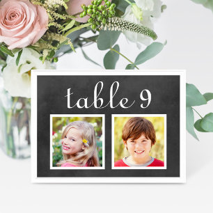 Rustic Chalkboard Two Photo Table Number Card