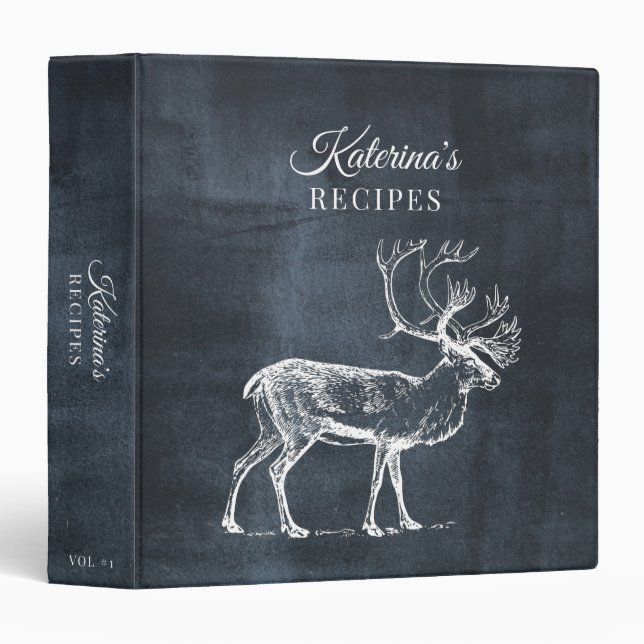 Rustic Chalkboard & Vintage Deer Recipe Cookbook Binder (Front/Spine)