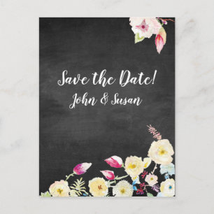 Rustic Chalkboard Vintage Floral Wedding Announcement Postcard