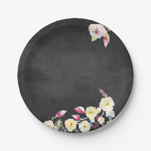 Rustic Chalkboard Vintage Floral Wedding Paper Plate