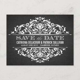 RUSTIC CHALKBOARD VINTAGE SAVE THE DATE POSTCARD