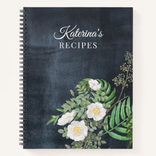 Rustic Chalkboard Watercolor Greenery Roses Recipe Notebook