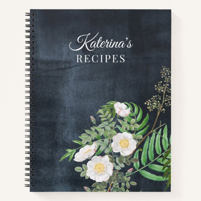 Rustic Chalkboard Watercolor Greenery Roses Recipe Notebook (Front)
