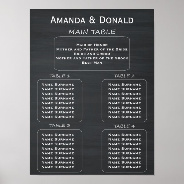 Rustic Chalkboard Wedding 32 Guest Seating Chart (Front)