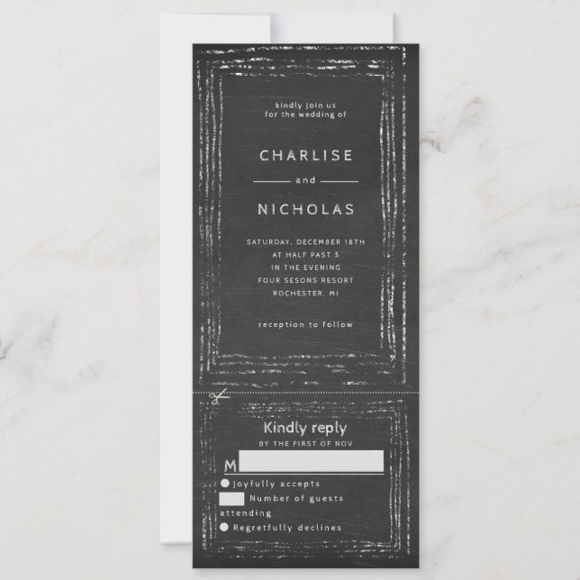 Rustic chalkboard wedding invitation w rsvp (Front)