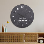 Rustic Chalkboard  Wedding Mr And Mrs Large Clock<br><div class="desc">Wedding clock with a rustic chalkboard background. Personalize the farmhouse style clock with last name of the new couple for an unique weddiing anniversary gift.</div>