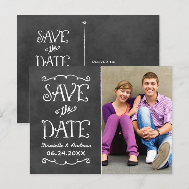 Rustic Chalkboard Wedding Photo Save the Date Announcement Postcard (Front/Back)