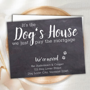 Rustic Chalkboard We've Moved Dog Moving Announcem Postcard