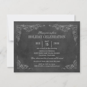 Rustic Chalkboard Wine Holiday Celebration Party Invitation