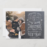 Rustic Chalkboard Wishing Merry Christmas Photo Holiday Card<br><div class="desc">Rustic chalkboard typography photo holiday cards with the words "Wishing you and all your family a very merry Christmas and a wonderful New Year".</div>