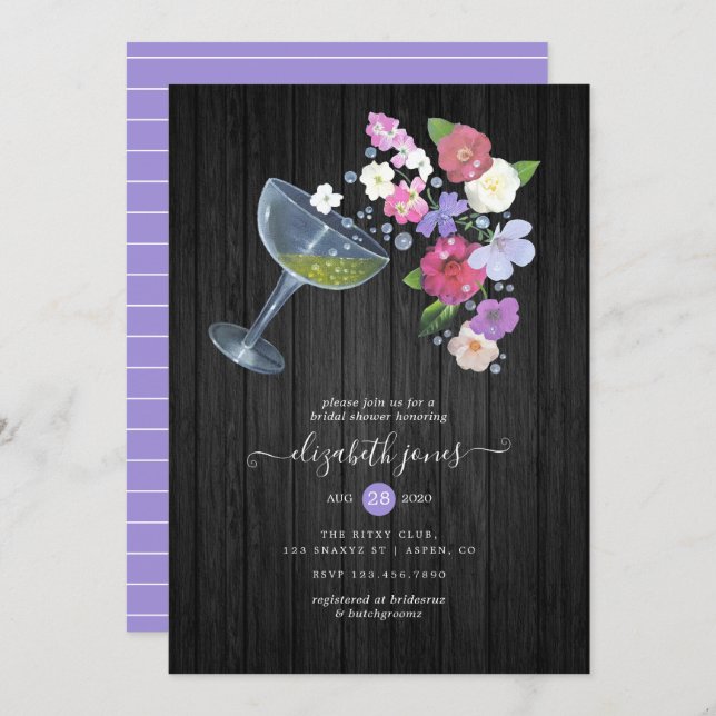 Rustic Champagne floral Bridal Shower Invitation (Front/Back)