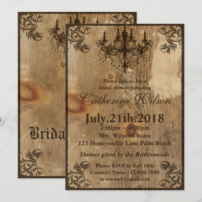 Rustic Chandelier Bridal Shower Invitation RSVP (Front/Back)