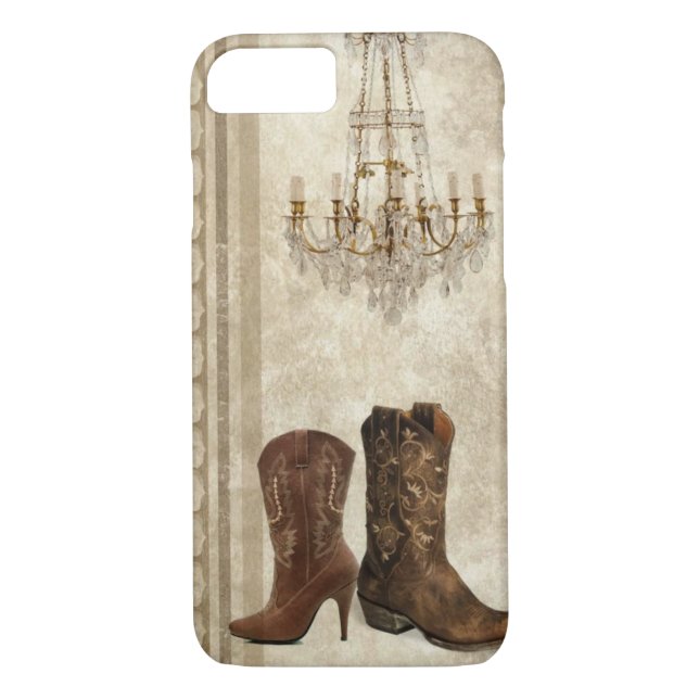 Rustic Chandelier Western country cowboy boots Case-Mate iPhone Case (Back)