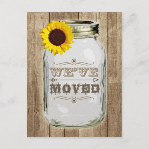 Rustic Change Of Address Mason Jar Sunflower Announcement Postcard