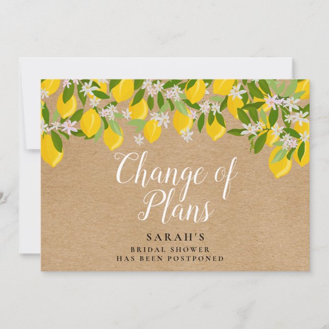Rustic Change of Plans Bridal Shower Lemons Save The Date (Front)
